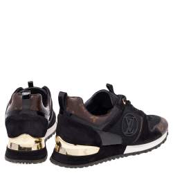 Louis Vuitton Black/Brown Mesh And Monogram Canvas Run Away Low Top Sneakers Size 38.5