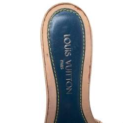 مملوكة مسبقًا Louis Vuitton Blue/Beige Monogram Denim And Leather Bow Detail Slides Sandals Size 38.5