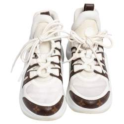 Louis Vuitton White/Brown Mesh And Monogram Canvas Archlight Low Top Sneakers Size 38.5