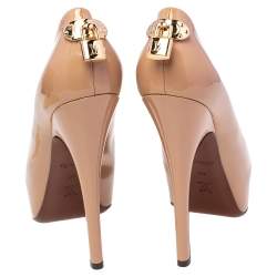 Pre Owned Louis Vuitton Beige Patent Leather Oh Really! Peep Toe Pumps Size 40