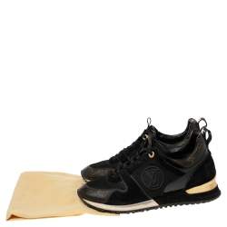 Pre Owned Louis Vuitton Black Mesh and Monogram Canvas Run Away Low Top Sneakers Size 39