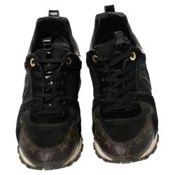 Pre Owned Louis Vuitton Black Mesh and Monogram Canvas Run Away Low Top Sneakers Size 39