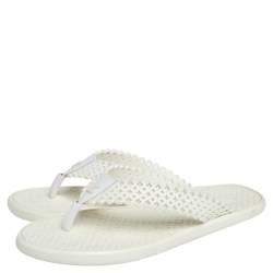 Pre Owned Louis Vuitton White Perforated Rubber Tattoo Thong Sandals Size 38
