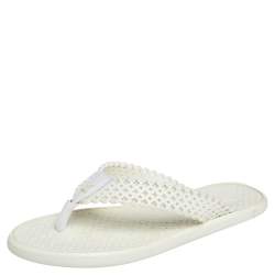 Pre Owned Louis Vuitton White Perforated Rubber Tattoo Thong Sandals Size 38