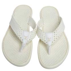 Pre Owned Louis Vuitton White Perforated Rubber Tattoo Thong Sandals Size 38