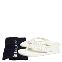 Pre Owned Louis Vuitton White Perforated Rubber Tattoo Thong Sandals Size 38