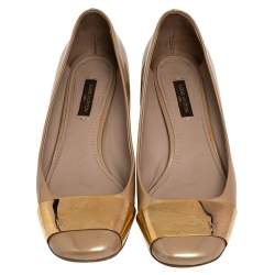 Pre Owned Louis Vuitton Gold Patent Leather Block Heel Pumps Size 39