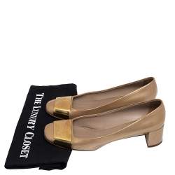 Pre Owned Louis Vuitton Gold Patent Leather Block Heel Pumps Size 39