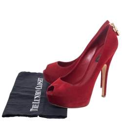 مملوكة مسبقًا Louis Vuitton Red Suede Oh Really! Peep Toe Platform Pumps Size 38