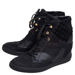 Pre Owned Louis Vuitton Black Monogram Suede and Leather Cliff Top Lace Up Sneakers Size 40