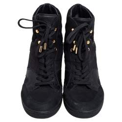 Pre Owned Louis Vuitton Black Monogram Suede and Leather Cliff Top Lace Up Sneakers Size 40