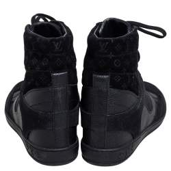 Pre Owned Louis Vuitton Black Monogram Suede and Leather Cliff Top Lace Up Sneakers Size 40