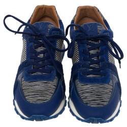 Louis Vuitton Blue/White Leather And Pony Hair Run Away Low Top Sneakers Size 39.5