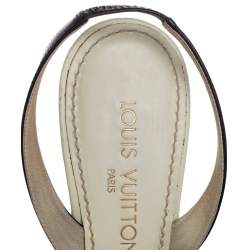 Pre Owned Louis Vuitton White/Black Leather Slingback Sandals Size 39