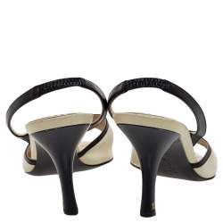 Pre Owned Louis Vuitton White/Black Leather Slingback Sandals Size 39