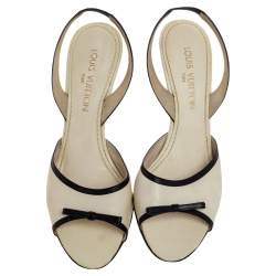 Pre Owned Louis Vuitton White/Black Leather Slingback Sandals Size 39