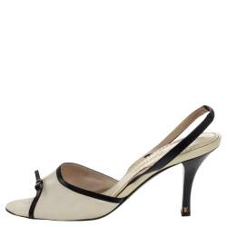 Pre Owned Louis Vuitton White/Black Leather Slingback Sandals Size 39