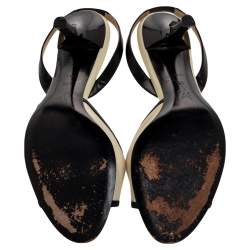 Pre Owned Louis Vuitton White/Black Leather Slingback Sandals Size 39