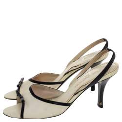 Pre Owned Louis Vuitton White/Black Leather Slingback Sandals Size 39