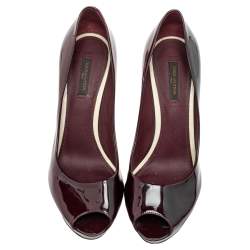 Louis Vuitton Burgundy Patent Leather Eyeline Peep Toe Platform Pumps Size 39