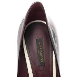 Louis Vuitton Burgundy Patent Leather Eyeline Peep Toe Platform Pumps Size 39