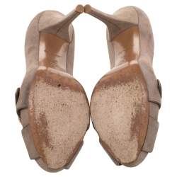 Louis Vuitton Beige Suede Criss Cross Peep Toe Pumps Size 36.5