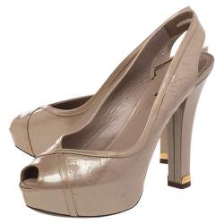 مملوكة مسبقًا Louis Vuitton Beige Monogram Vernis Leather Tamara Slingback Sandals Size 39