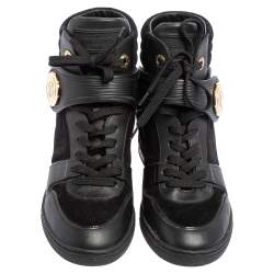 Louis Vuitton Black Epi Leather and Suede Wedge Sneakers Size 37