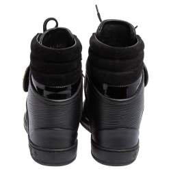 Louis Vuitton Black Epi Leather and Suede Wedge Sneakers Size 37