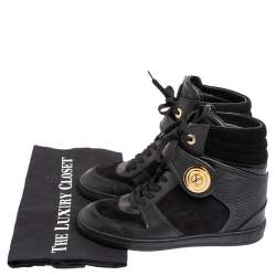Louis Vuitton Black Epi Leather and Suede Wedge Sneakers Size 37