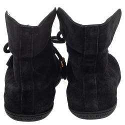 Pre Owned Louis Vuitton Black Suede Ankle Length Boots Size 37