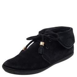 Pre Owned Louis Vuitton Black Suede Ankle Length Boots Size 37