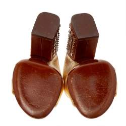 مملوكة مسبقًا Louis Vuitton Metallic Gold Foil Leather Studded Block Heel Slide Sandals Size 39