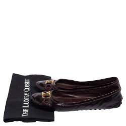 Pre Owned Louis Vuitton Burgundy Patent Leather Ballet Flats Size 40