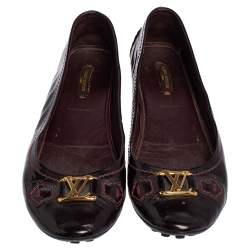 Pre Owned Louis Vuitton Burgundy Patent Leather Ballet Flats Size 40