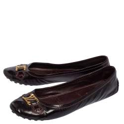Pre Owned Louis Vuitton Burgundy Patent Leather Ballet Flats Size 40