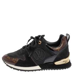 Louis Vuitton Black/Brown Mesh And Monogram Canvas Run Away Lace Up Sneakers Size 36.5