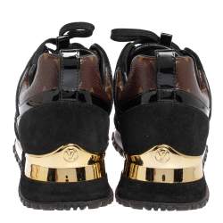 Louis Vuitton Black/Brown Mesh And Monogram Canvas Run Away Lace Up Sneakers Size 36.5