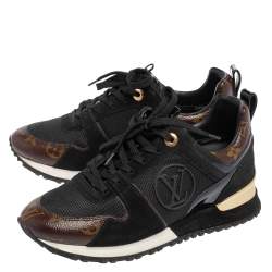 Louis Vuitton Black/Brown Mesh And Monogram Canvas Run Away Lace Up Sneakers Size 36.5