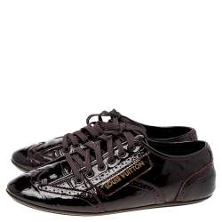 Pre Owned Louis Vuitton Burgundy Brogue Patent Leather Low Top Sneakers Size 37