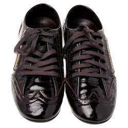 Pre Owned Louis Vuitton Burgundy Brogue Patent Leather Low Top Sneakers Size 37