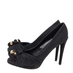  Louis Vuitton Black Suede Knot Confident Tassel Platform Pumps Size 37