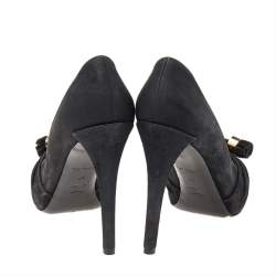  Louis Vuitton Black Suede Knot Confident Tassel Platform Pumps Size 37