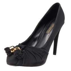  Louis Vuitton Black Suede Knot Confident Tassel Platform Pumps Size 37