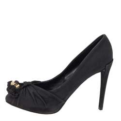  Louis Vuitton Black Suede Knot Confident Tassel Platform Pumps Size 37