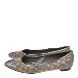 Louis Vuitton Metallic Grey Monogram Canvas and Leather Ballet Flats Size 37.5