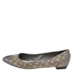 Louis Vuitton Metallic Grey Monogram Canvas and Leather Ballet Flats Size 37.5