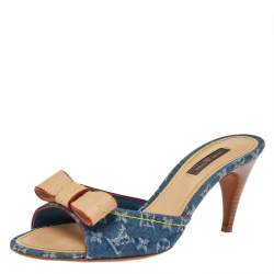 Louis Vuitton Blue/Beige Monogram Denim And Leather Bow Grenadine Platform  Slide Sandals Size 37.5 Louis Vuitton