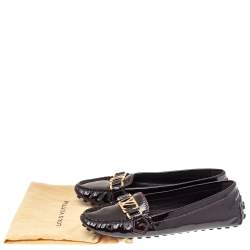 Pre Owned Louis Vuitton Burgundy Patent Leather Oxford Slip on Loafers Size 36.5