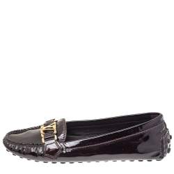 Pre Owned Louis Vuitton Burgundy Patent Leather Oxford Slip on Loafers Size 36.5
